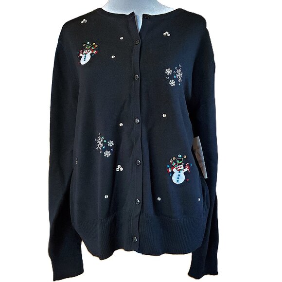 New KB Collections Snowman Cardigan Sz XL Christmas Sweater Snowflakes Sequins - Picture 3 of 11